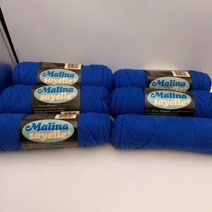 Malina Sayelle Royal Blue 4 Ply Worsted Acrylic Yarn 6 Skeins Lot 3.5oz Each